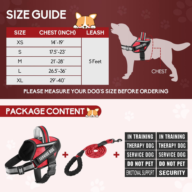 Service Dog Vest Harness and Leash Set, Animire in Training Dog Harness with 10 Dog Patches, Reflective Dog Leash with Soft Padded Handle for Small, Medium, Large, and Extra-Large Dogs (RED,XS) XS Red - PawsPlanet Australia