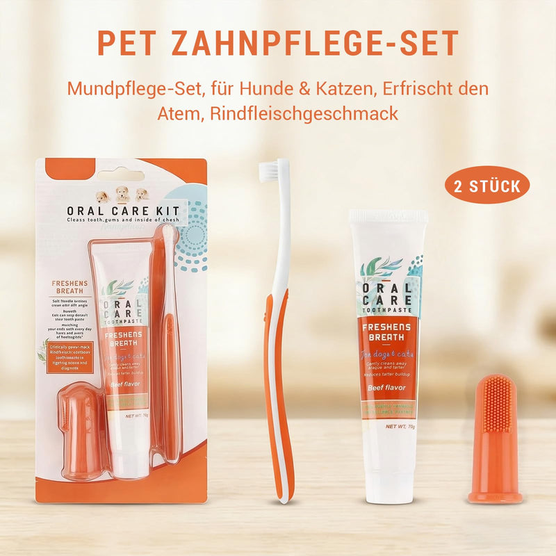 2-Piece Dog Dental Care Set, Dog Toothpaste Against Bad Breath and Tartar, Dental Care for Dogs and Cats, Removes Plaque and Bad Breath