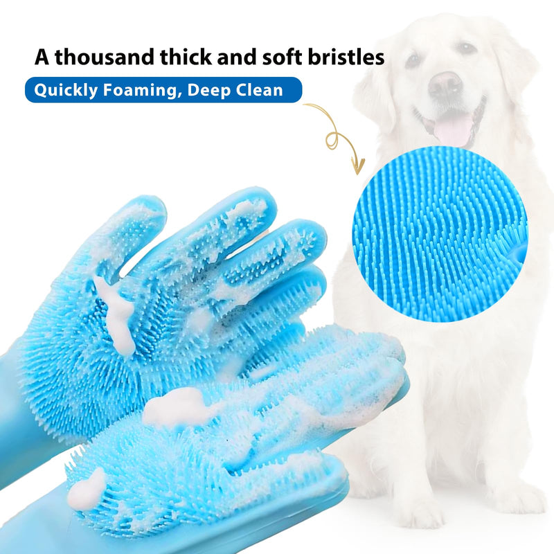 Dog Bathing Gloves,Dog Washing Grooming Gloves for Bathing and Massaging,Silicone Gloves with Enhanced Five Finger Design,Blue BLUE - PawsPlanet Australia