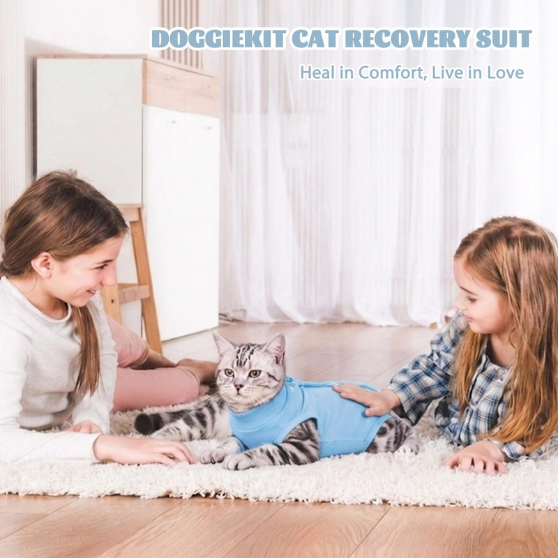 Cat Surgery Recovery Suit, Kitten Anti Licking Onesie for Female Spay Male Neuter, Soft Breathable Surgical Bodysuit, Post Operative Shirt for Abdominal Wound E-Collar & Cone Alternative Blue M