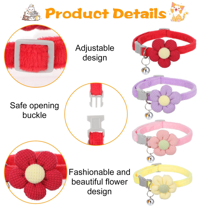 4 Pcs Breakaway Kitten Collar with Flower Cat Collar with Bells Breakaway Flower Kitten Collars Adjustable Safety Pet Collars for Cats Puppy and Small Pets - PawsPlanet Australia