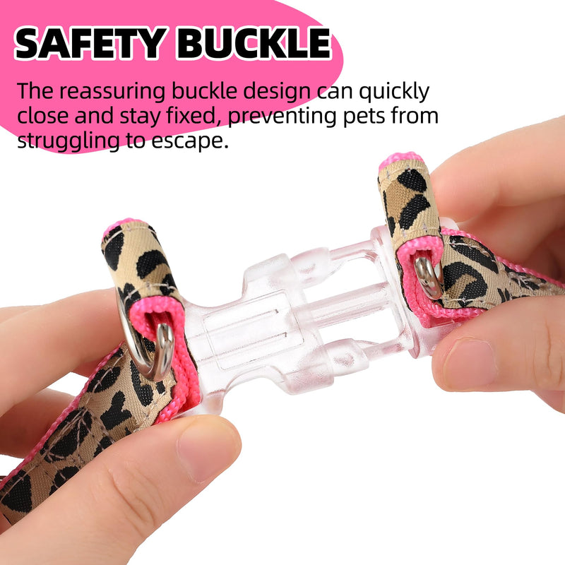 Mile High Life Leopard Dog Harness Collar Leash Set, Adjustable No Pull Dog Halter Harness for Small Breed Dogs, Easy Control for Training Walking (Pink, XS Chest 9"-15", Neck 8"-12") X-Small Neck 8"-12" Pink - PawsPlanet Australia
