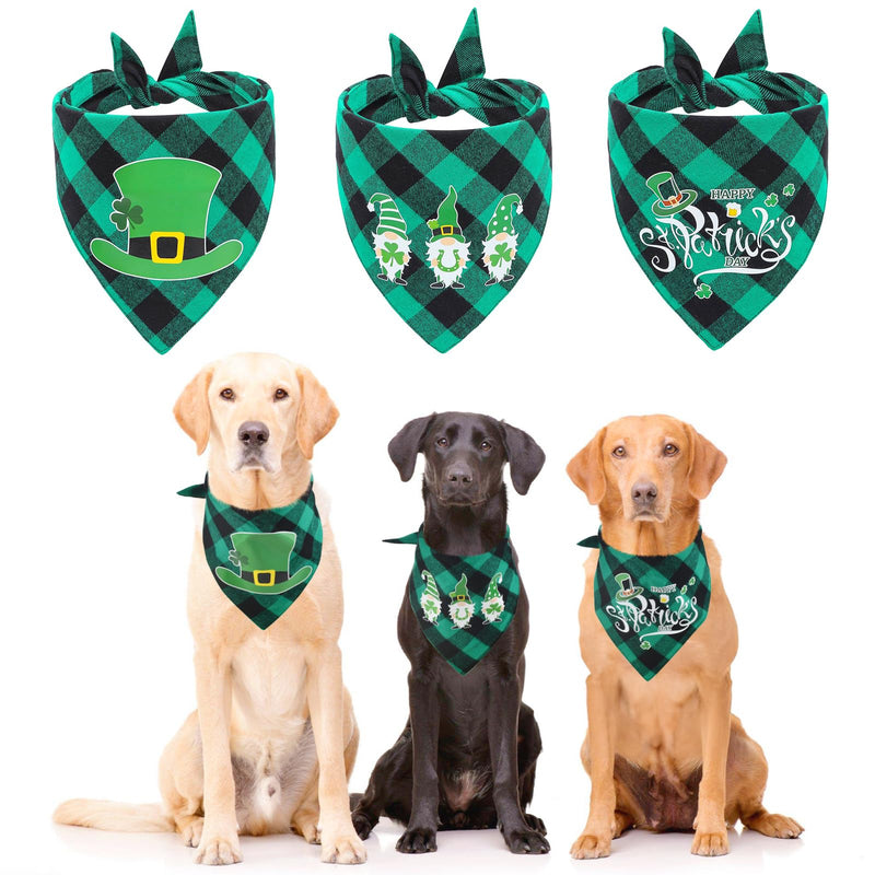 Vehomy St. Patrick's Day Dog Bandanas Reversible Plaid Dog Bandana Buffalo Dog Bandanas with Shamrock Leprechaun Pattern Saint Patrick's Day Pet Triangle Scarf for Dogs Puppies Cats 3Pcs - PawsPlanet Australia