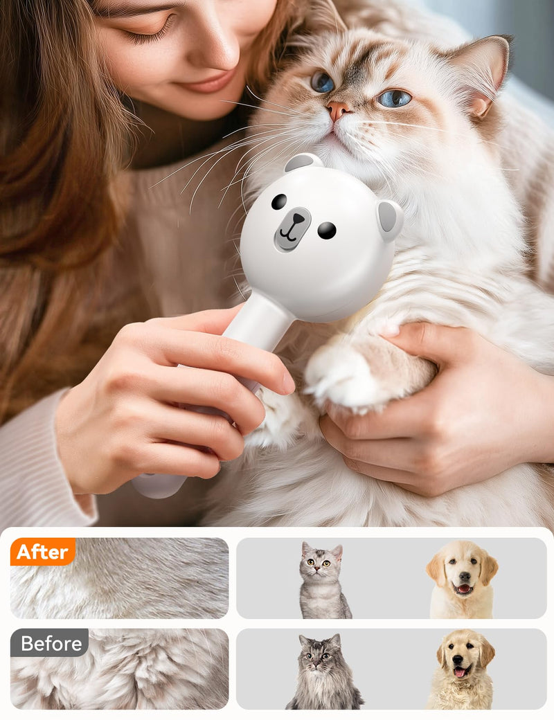 Cat Steam Brush, Brushes for Indoor Cats with Release Button, Dual Speed Spray USB Rechargeable Grooming Supplies, Cat Brush for Shedding Suitable for All Long-haired and Short-haired Pets White - PawsPlanet Australia