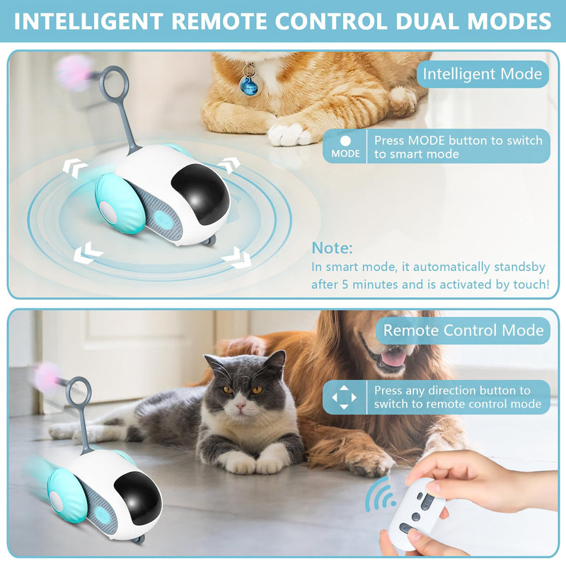 Remote Control Smart Electric Cat Toy Car, Interactive Cat Toys for Indoor Cats, Teazys Cat Toy Turbo Tail 2.0, Automatic Moving Mouse Cat Chase Toys for Bored Indoor Adult Cats Kittens White - PawsPlanet Australia