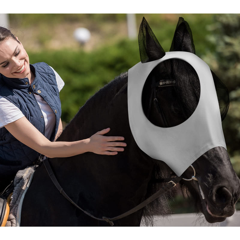 Frienda 4 Pcs Horse Fly Masks with Ears UV Protection Elastic Horse Mask Breathable Comfortable Fly Mask for Adult Horses, Protect from Summer Insect(Large,Black, Gray, Blue, Mint Green) Large Black, Gray, Blue, Mint Green