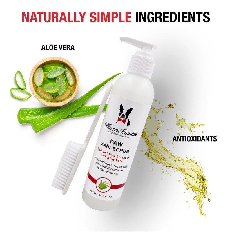 Warren London Paw Scrub – Deep Cleaning Paw & Nail Cleanser with Aloe Vera – Removes Dirt & Grime – Includes Scrub Brush – Made in USA - 8 oz - PawsPlanet Australia