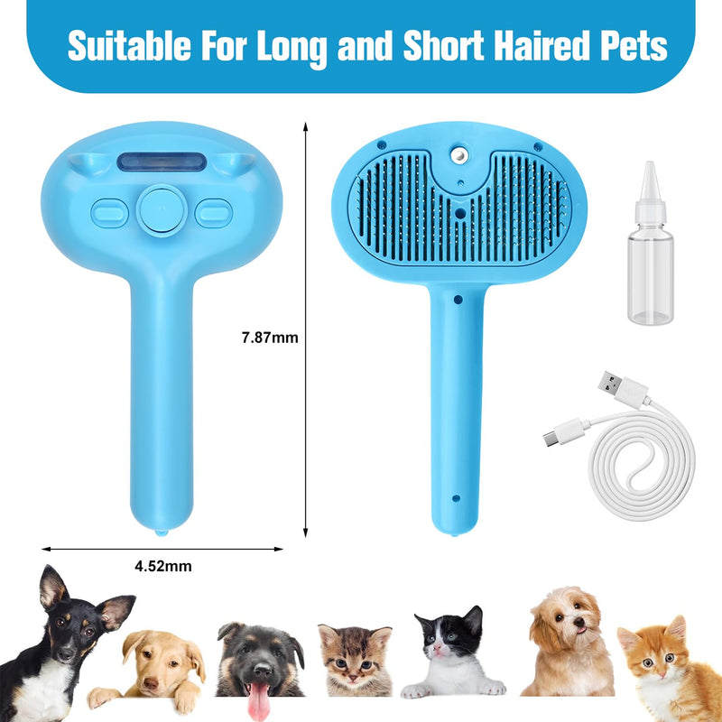 Pet Steam Brush for Dog,Gentle Cat & Dog Brush for Shedding Self-Cleaning Cat Brushes for Indoor Cats Spary Pet Hair Removal Tool for Massage,Grooming Dog Brush for Short&Long Haired Dogs Blue - PawsPlanet Australia