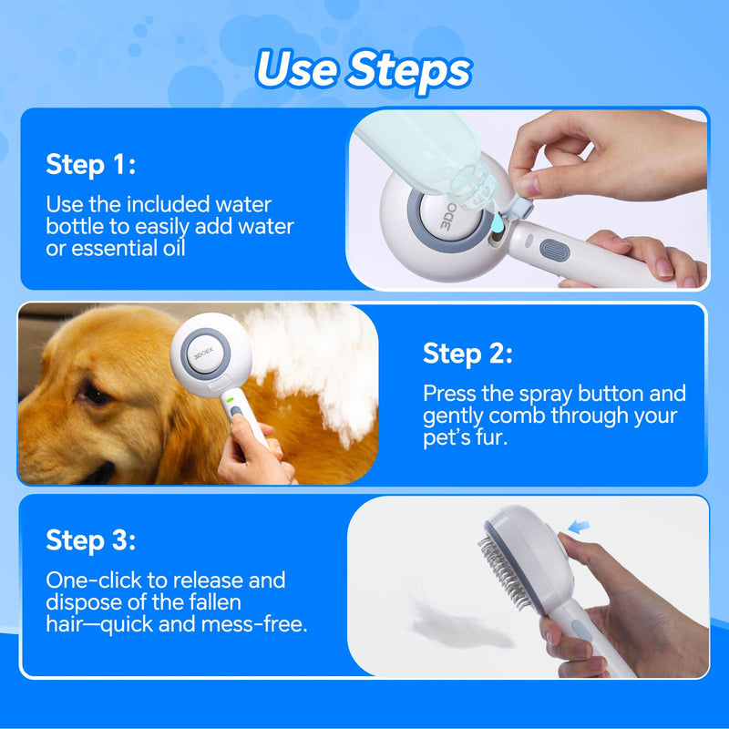 3-in-1 Pet Steam Brush for Dogs and Cats, Shedding & Grooming Comb for Long and Short Hair, Hair Removal with Spray and One-Click Release - PawsPlanet Australia