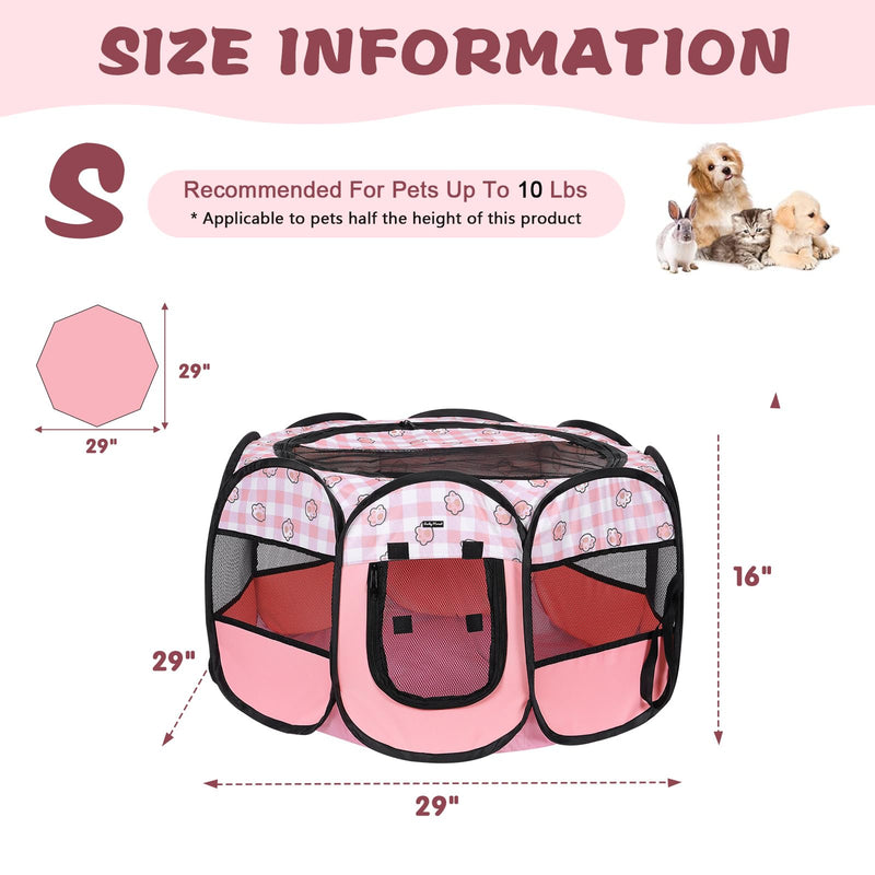 Lucky Monet Foldable Dog Playpen Cat Puppy Playpen Indoor Pop Up Pet Animal Playpen Outdoor Kennel Cage Pen Tent for Small Medium Dog Puppy Cat Kitten Rabbit - Small, Pink Small(29"x29"x16")
