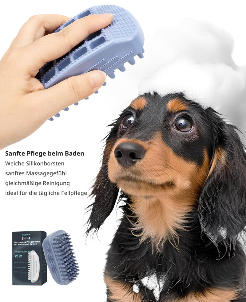 Bath Brush & Rubber Curry for Dogs & Cats - Mouse Shaped Silicone Washing Brush with Non-Slip Sides | Sturdy Handle When Bathing | Massage & Removes Loose Top Coat