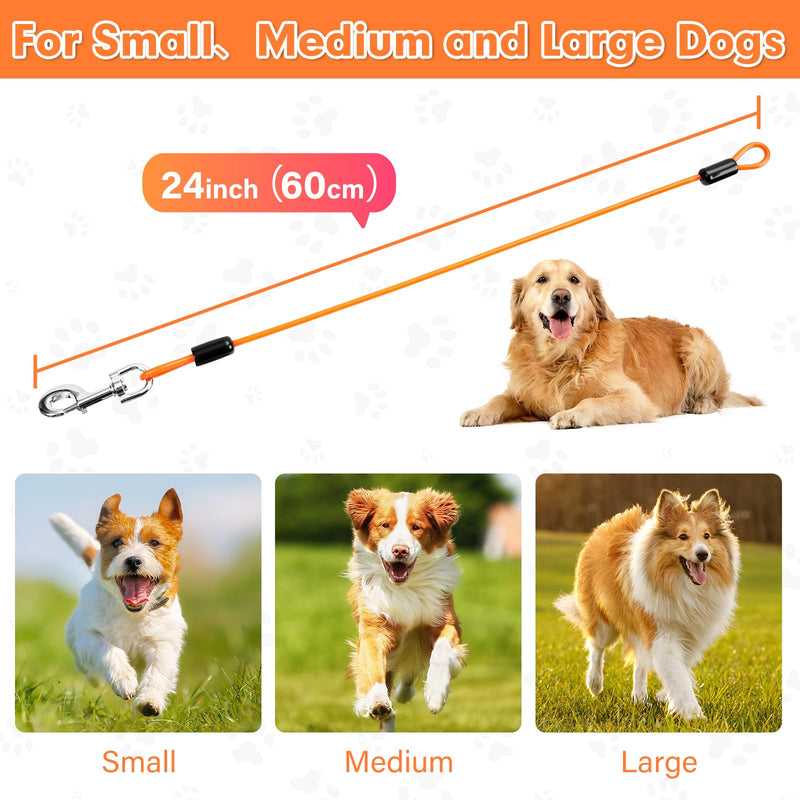 Chew Proof Dog Leash Extender, 24'' Wire Rope Extension for Small, Medium, Large Dogs, Walking, Training Puppies, Dual 2-Dog Leash, Metal Cable Lead for Collar & Harness Orange - PawsPlanet Australia