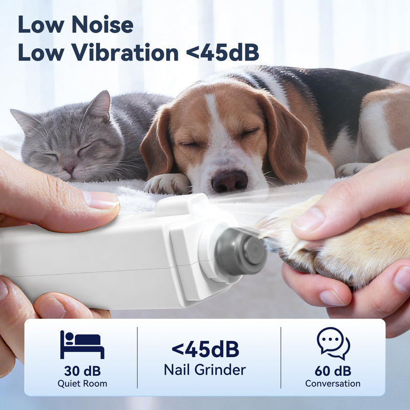 2-in-1 Dog Nail Clippers & Grinder with Light, Quiet Electric Pet Nail Trimmer for Large Medium Small Dogs & Cats, 3 Speeds, Rechargeable, Splash Guard & Safety Lock, Painless Grooming Tool (White) - PawsPlanet Australia