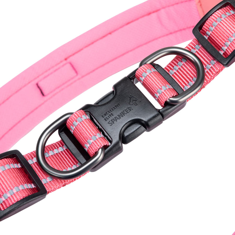 EXCELLENT ELITE SPANKER No Pull Dog Harness Step-in Adjustable Reflective Vest Soft Padded Easy Pet Chest Strap with Leash Clips for Small Medium Large Dogs Walking Training(Pink-L) L-Chest 22-25" Pink - PawsPlanet Australia