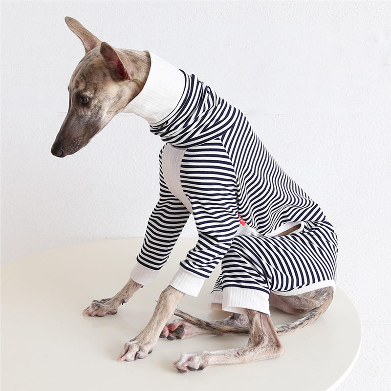 Italian Greyhound Striped Jumpsuit,Whippets Turtleneck Four-Legged Pajamas,Thin Dog Spring Autumn Onesie Anti-Hair Loungewear for Indoor Outdoor Wear_L(Black Stripe) L:Back Length:44cm/17.3in Black Stripe
