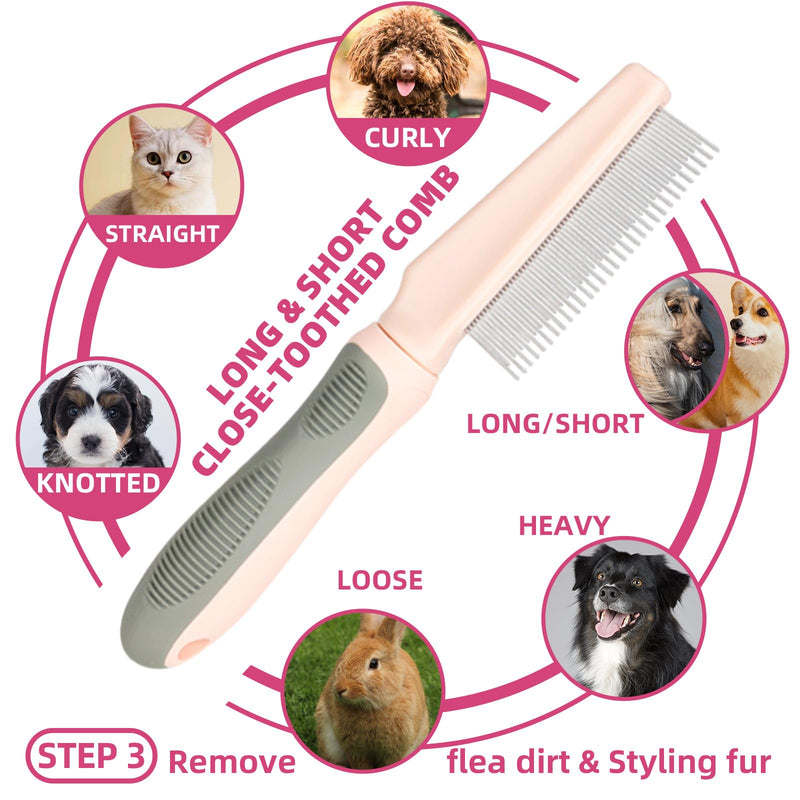 Dog Brush for Shedding,7 PCS Dog Grooming Brush Kit to De-fur,Dog Hair Slicker Deshedding Brush with Undercoat Rake Comb Bath Brush & Nail Clipper for Grooming Short Long Haired Dogs Cats Pink - PawsPlanet Australia