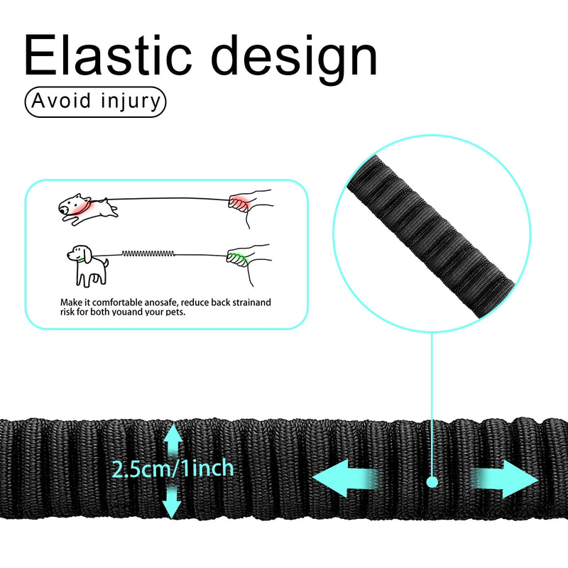 20” Strong Short Leash for Dog, Heavy Duty Bungee Dogs Leash with Padded Handle Car Seatbelt, Small Dog Training Leashs for Large or Medium Dogs - Can be Used with Other leashes (Black) Black - PawsPlanet Australia