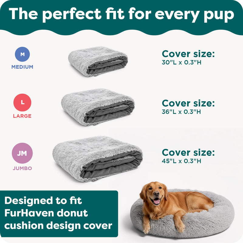 FurHaven Replacement Dog Bed Cover, Long Faux Fur for Calming Cuddlers, Machine Washable, Customizable Filling, Large, Faux Fur, Misty Gray Donut Bed Cover Long Faux Fur (Mist Gray) - PawsPlanet Australia