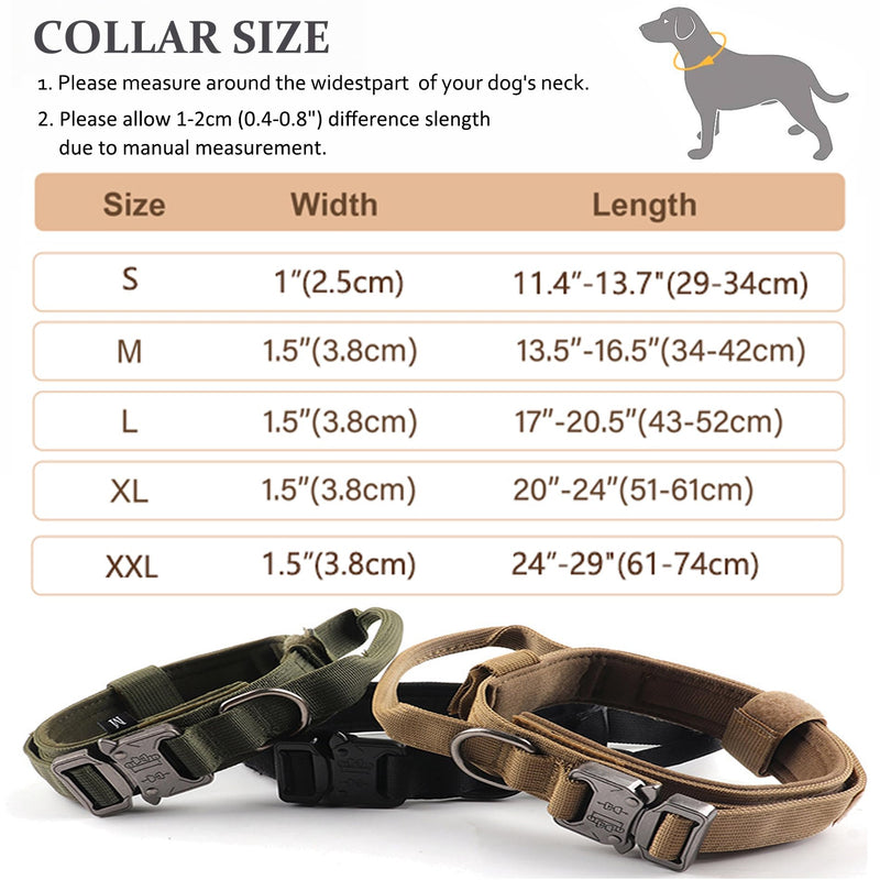Tactical Dog Collar, Adjustable Military Training Nylon Dog Collar with Control Handle and Heavy Quick-Release Metal Buckle for Small Medium Large Dogs, Grey XL XLarge :Width 1.5",Neck 20-24" - PawsPlanet Australia