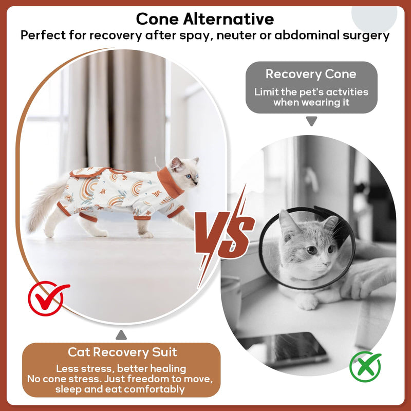 QBLEEV Cat Recovery Suit for Post Surgery, Spay Neuter Suit for Cats, Soft Stretchy Cotton Cat Onesie for Skin Diseases, Anti-Lick Surgical Shirt Pajamas for Abdominal Wound, Kitten Cone Alternative Medium Rainbow - PawsPlanet Australia