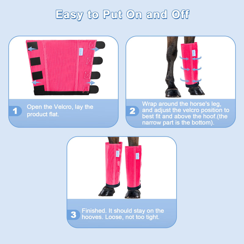Fly Boots for Horses Set of 4, Loose Fitting Mesh Horse Fly Boots Leggings, Reduce-Stomping Adjustable Equine Leg Wraps & Socks, Stay Up Not Sag, No Rub (Magenta) Magenta