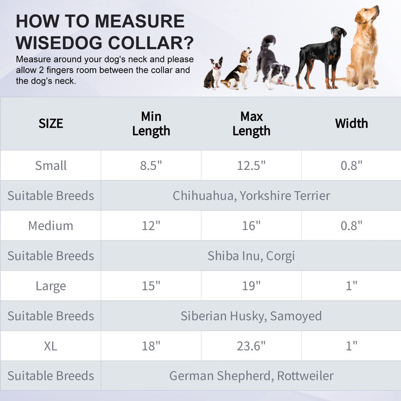 Wisedog Waterproof Dog Collar: Multiple Adjust 7" to 23.6", Soft Rubber Coated Webbing, Easy to Clean, for Small Medium Large Dogs (L|15"-19" × 1 in, Blue) L|15"-19" × 1 in - PawsPlanet Australia