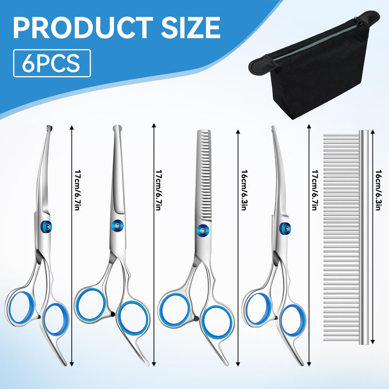 6 Pieces Dog Grooming Curved Scissor for Dog Professional Pet Grooming Scissors with Safety Round Tip Stainless Steel Pet Hair Trimming Scissors Set with Storage Bag 6PCS
