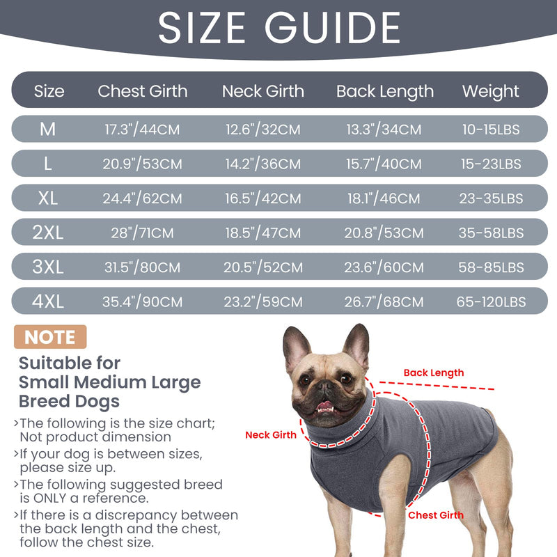 ROZKITCH Dog Sweaters Soft Fleece Pullover Sweatshirt Pajamas, Turtleneck Warm Pet Cold Weather Jacket Stretchy Vest Jumpsuit Apparel Outfit Clothes for Small Medium Large Dogs Walking Sleep Grey M M(Chest: 17.3"Back:13.3") - PawsPlanet Australia