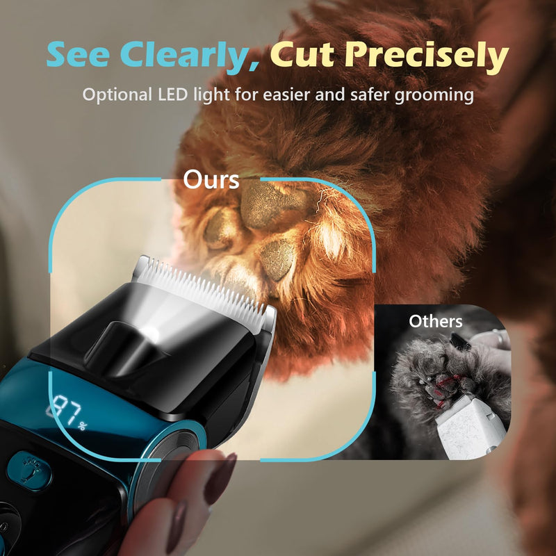 Dog Clippers for Grooming with 5-in-1 Blade, Dog Grooming Kit Cordless Rechargeable Hair Trimmer Detachable Stainless Steel Blade Pet Shaver for Small Puppy Paw Face Head Body Blue - PawsPlanet Australia