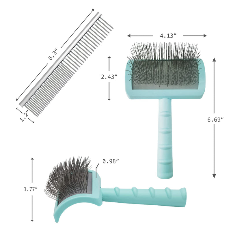 Large Slicker Brush & Green-comb Value Kit, Extra Long Pin Dog Grooming Brush for Curly Hair Goldendoodles, Removes Long and Loose Hair & Undercoat - PawsPlanet Australia