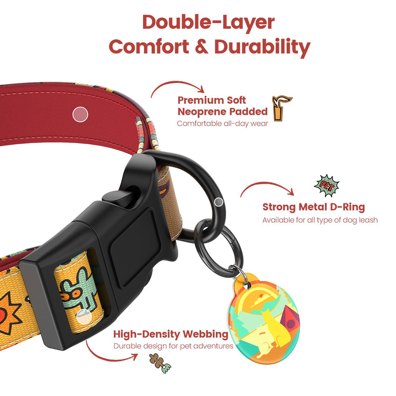 Dog Collar and Leash Set with Smart ID Tag – Adjustable Soft Padded Heavy Duty Comfortable Collar and Leash Set with Cute Pop Art Doodle Design for Small Medium Large Dogs (Red, Small) Sunrise Red S (Neck 11.02-16.93'',Width 0.59'' ) - PawsPlanet Australia