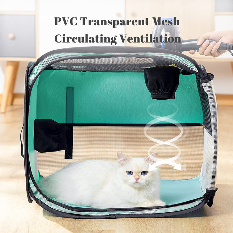 Pet Dog Cat Drying Box | Anti-Hair Flying | Portable Foldable Cat Drying Room | Drying Crate Cage for Small and Medium Dogs (Green) Turq - PawsPlanet Australia