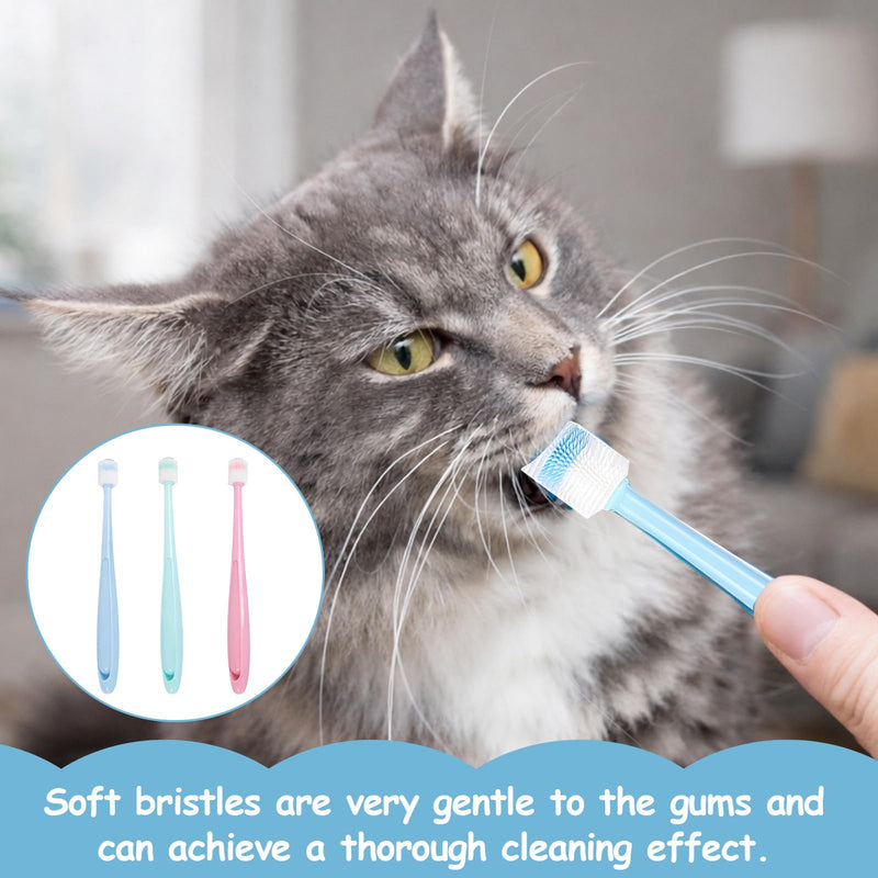 3 pcs Pet Toothbrush, soft bristles, suitable for cats and dogs, Pink, Blue, Green