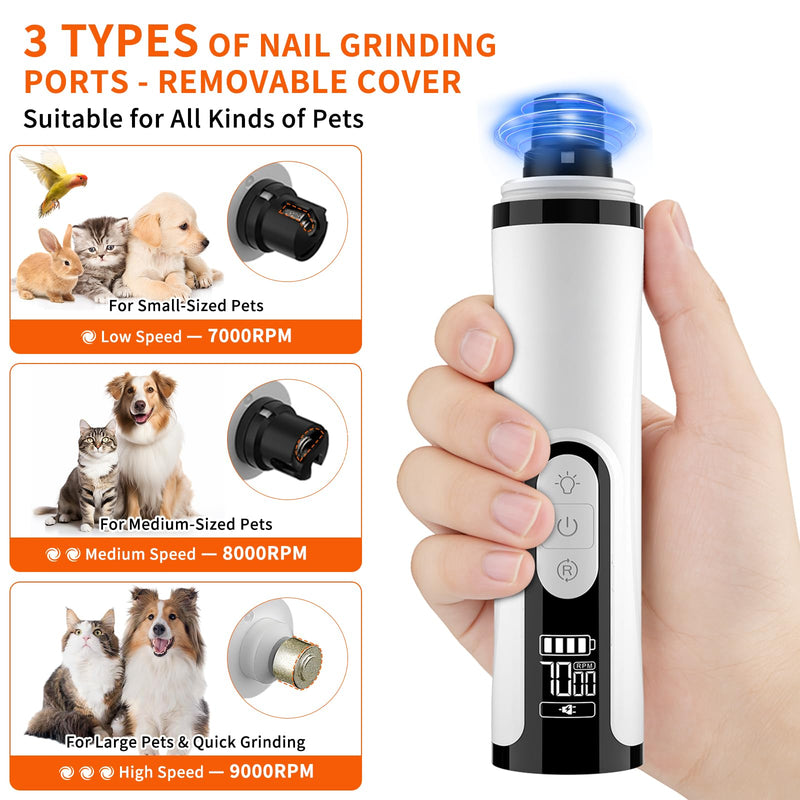 2026 Upgraded Silent Dog Nail Grinder, 3-Speed Powerful Electric Pet Nail Trimmer, Indoor cat Nail Trimmer,Rechargeable with 2 LED Lights/Grinding Wheels for Small, Medium, and Large Dogs and Cats - PawsPlanet Australia
