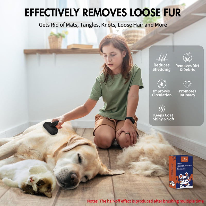 3-in-1 Dog Brush Kit - Self-Cleaning Slicker Brush & Undercoat Rake | Professional Deshedding Grooming Tool for Moulting & Mats | Ideal for Long Hair & Double Coated Dogs Cats | Black