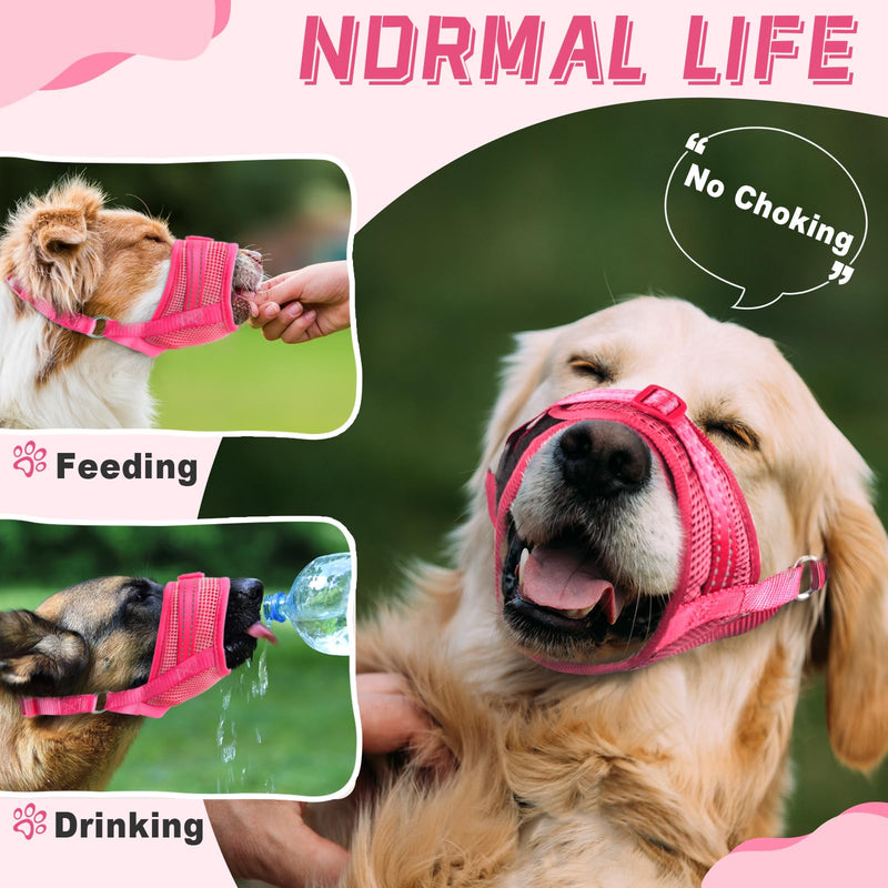 Dog Muzzle Soft Air Mesh Muzzle for Large Dogs, Adjustable Pet Muzzle for Small Medium Dogs to Drink Freely, Breathable Reflective Muzzle for Dogs to Prevent Biting Barking((Pink,L-7) - PawsPlanet Australia