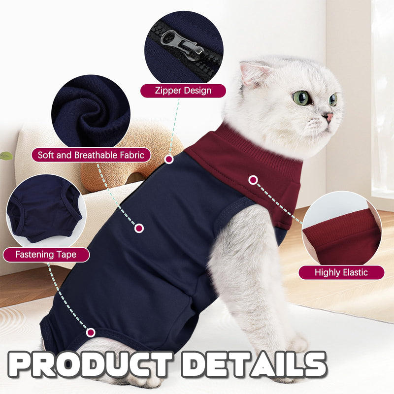 Cat Recovery Suit Female, Breathable Onesie After Surgery Female for Abdominal Wounds or Skin Diseases, Anti-Licking Full Body Cat Surgery Recovery Suit, E-Collar Alternative Wear Medium Blue