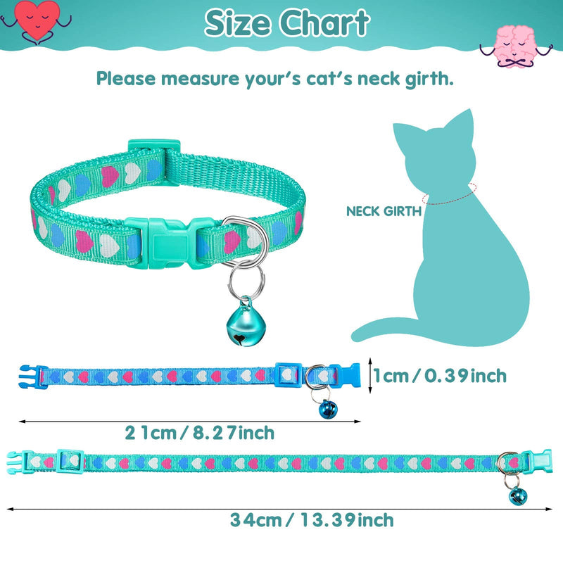 6 Pieces Cat Collar with Bell Kitten Breakaway Collar Heart Pattern Adjustable Safe Baby Kitten Collars Lollipop Spring Summer Cat Collars for Girl Boy Cats Pink, Blue, Purple, Green