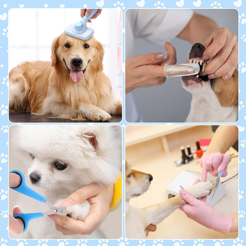 VCZONE 8 Pcs Dog Brush Grooming Kits, Includes Pet Nail Clipper and File, Flea Comb, Pet Shampoo Bath Brush, Pet Shedding Brush, Pet Dematting Comb, Silicone Toothbrush (Blue) Blue - PawsPlanet Australia