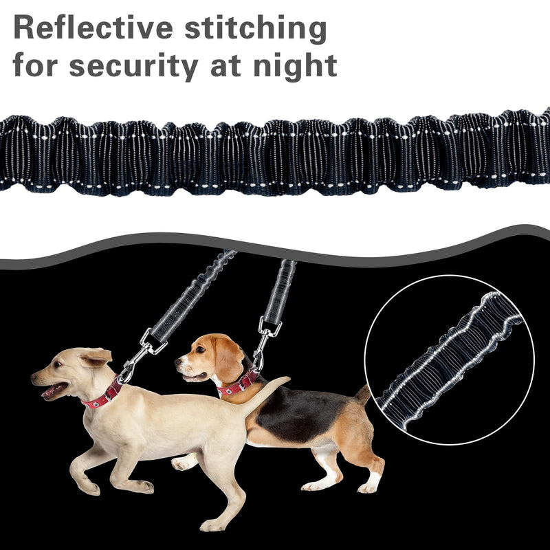 Double Dog Leashes, 360° Swivel Rotation No Tangle Dual Dog Lead Splitter with Adjustable Length Buckle Double Dog Walking & Training Leash No Slip Leash for Outside Running(Black) Black - PawsPlanet Australia