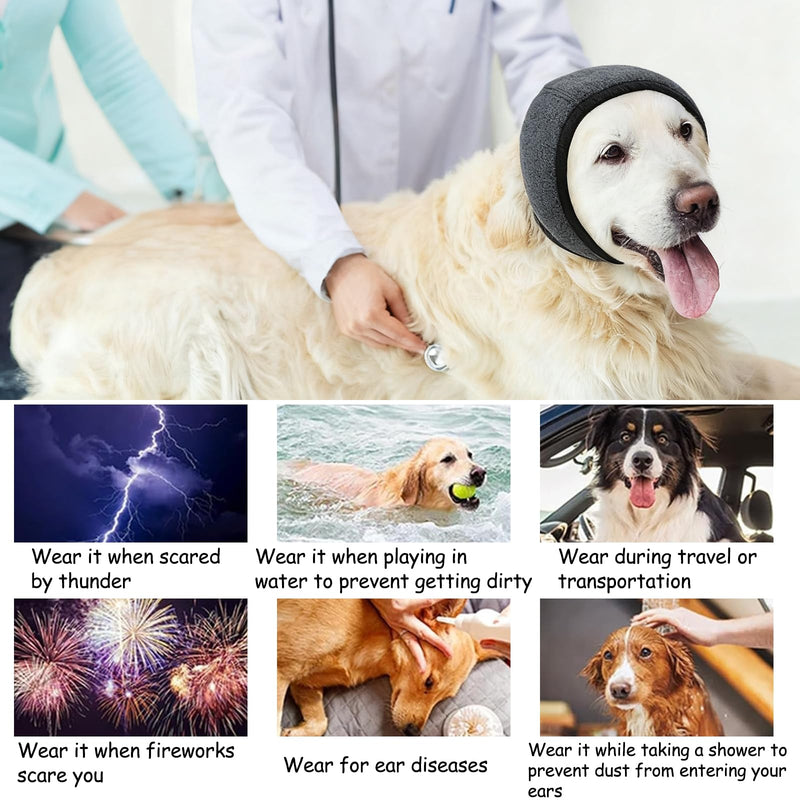 Dog Ear Protectors,Waterproof & Warm Noise-Reducing Calming Hood,Black Adjustable Dog Ear Defenders for Grooming,Bathing and Swimming,Dogs Ear Covers for Noise Thunder Fireworks,Size S