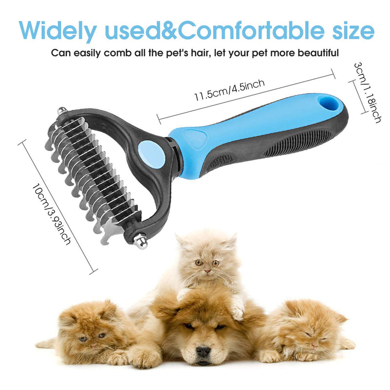 Pet Grooming Tool - 2 Sided Undercoat Rake for Cats and Dogs - Safe Dematting Comb for Easy Mats & Tangles Removing - No More Nasty Shedding and Flying Hair blue other - PawsPlanet Australia
