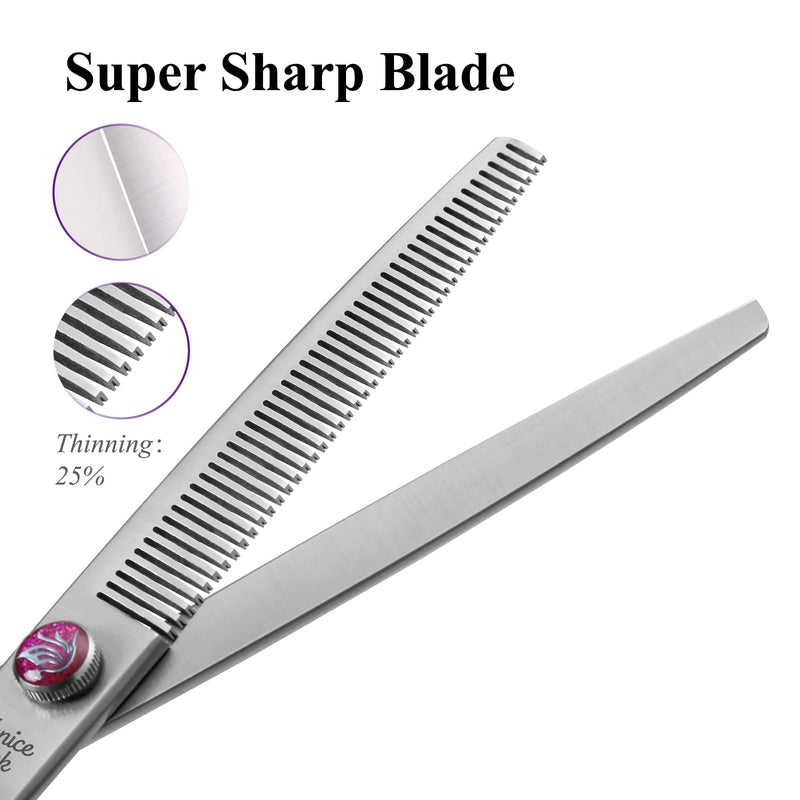 Fenice Peak 7'' Thinning Dog Grooming Scissors with Purple Finger Rings and Flashing Screw Professional 440C Stainless Steel Natural Color Pet Thinning Shears with Offset Handle Durable and Sharp 7" Thinner - PawsPlanet Australia