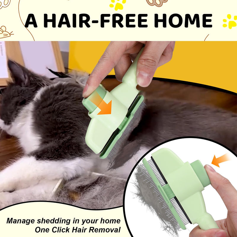 XANGNIER Pet Hair Removal Comb One-Click Self-Cleaning Grooming Brush, De-Shedding Comb for Short & Long Hair, Pet Grooming Supplies for Cats & Dogs Green - PawsPlanet Australia