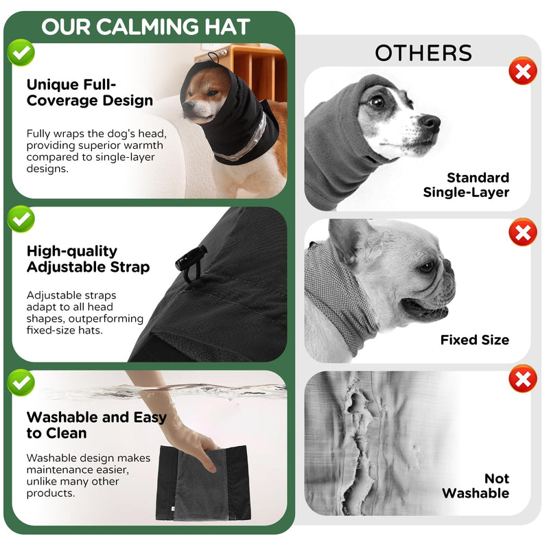 Dog Hematoma Ear Wrap, Dog Anxiety Relief Hat, Dog Windproof Waterproof Reducing Noise Hat, Warm Dog Ear Cover Winter Hat, Dog Ear Covers for Bath, Thunderstorms S-Head Circle(11.81"~17.32") Black - PawsPlanet Australia