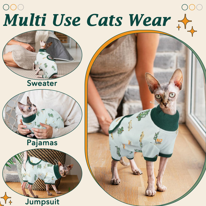 DENTRUN Cat Surgery Recovery Suit Female Male Soft Onesie, Kitten Surgical Collar Cone Alternative Shirt, Abdominal Wounds Anti-Licking Pajama for Small Pets Spay, Cat Body Suit Post Surgery XL Green Dinosaur - PawsPlanet Australia