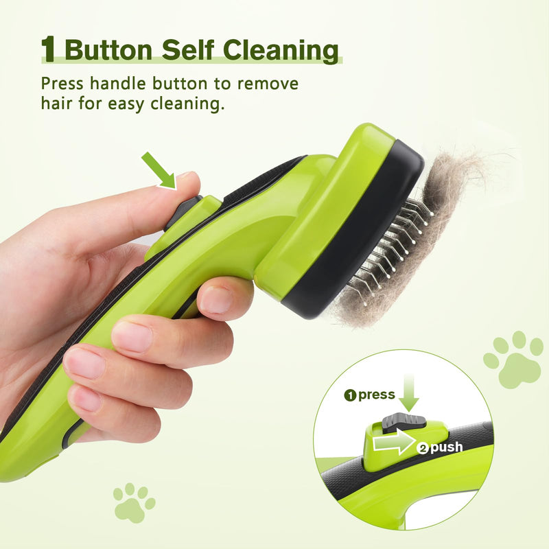 pecute Slicker Dog Brushes,Self Cleaning Pet Grooming Brush- Removes 90% of Dead Undercoat and Loose Hairs,Suitable for Medium and Long Haired Dogs Cats(Large, Upgraded Button) L Green Upgrade - PawsPlanet Australia