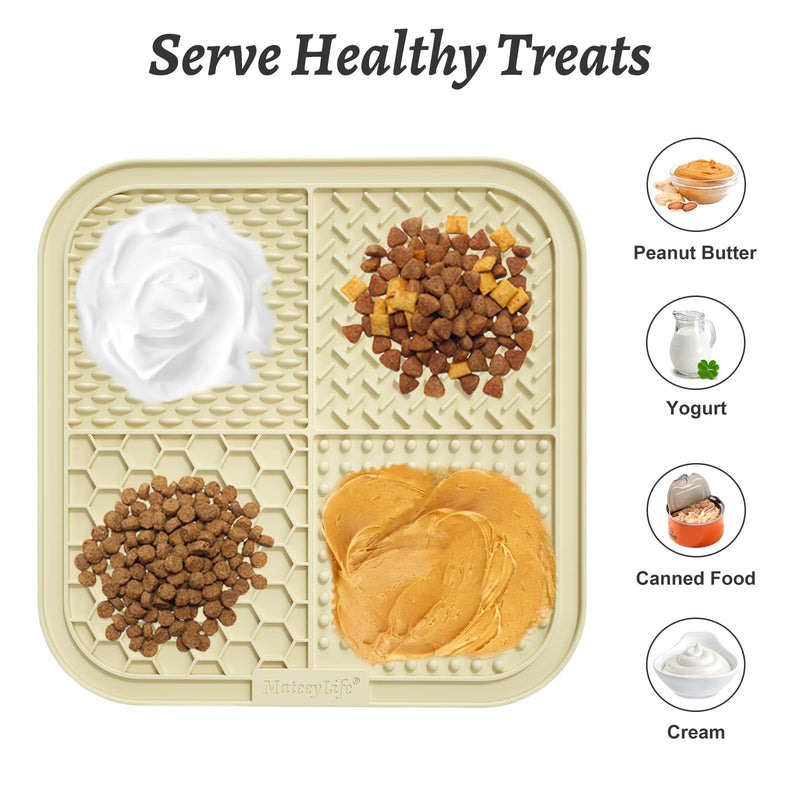 MateeyLife 2PCS Large Lick Mat for Dogs and Cats, Licking Mats for Dog Anxiety Relief, Cat Peanut Butter Lick Pad for Boredom Reducer, Dog Treat Mat Perfect for Bathing Grooming Gray&Beige 7.9'' × 7.9'' - PawsPlanet Australia