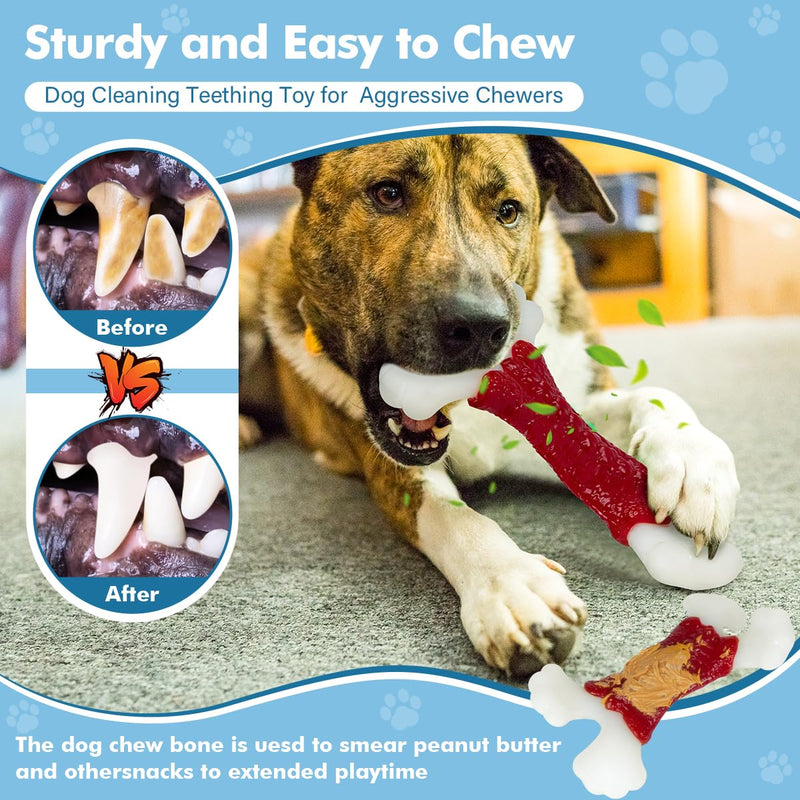 Dog Toys for Aggressive Chewers, Dog Toys for Large Dogs, Indestructible Dog Bones for Aggressive Chewers, Tough and Durable Dog Chew Toy, Real Bacon & Beef Flavors - PawsPlanet Australia