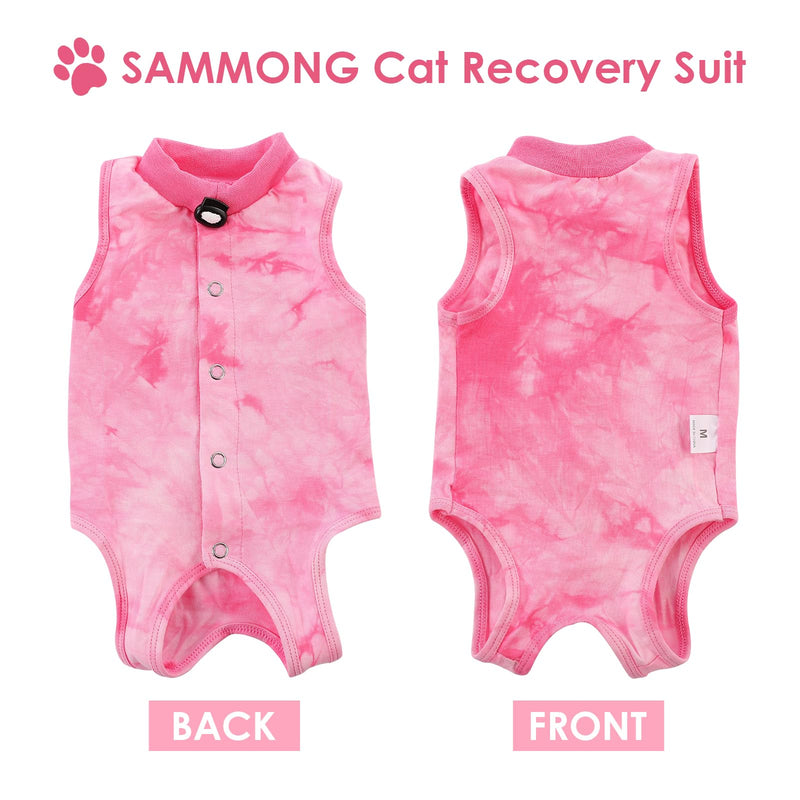 SAWMONG Cat Surgery Recovery Suit,Breathable Cat Onesie After Surgery Spay Surgical,E-Collar Alternative Non-Lick Pet Body Suit Pink M Medium